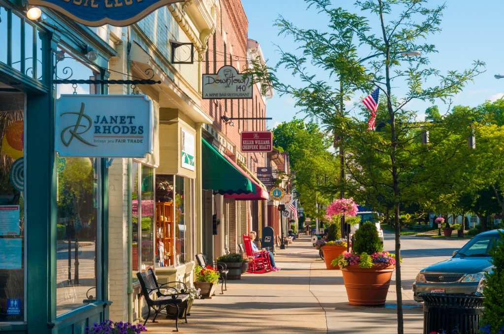 Street with quaint shops and small businesses. Concept: National Small Business Week