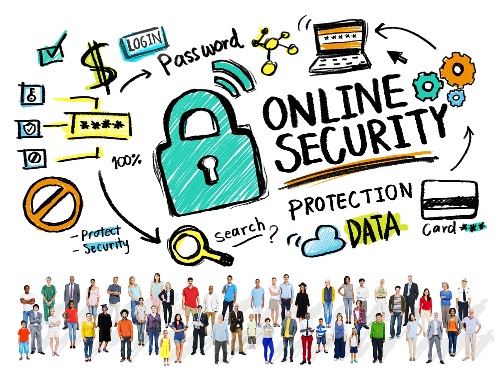 Graphic and cartoon showing security icons referring to online small business loans