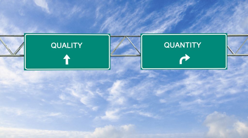 Road signs to quantity and quality, the dilemma that most businesses face. Concept: Business Growth vs Product Quality, What Should You Prioritize?