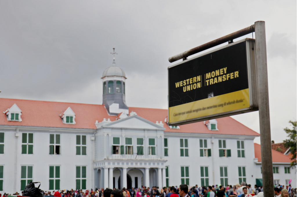 International money transfer service, western union. Concept: international money transfer