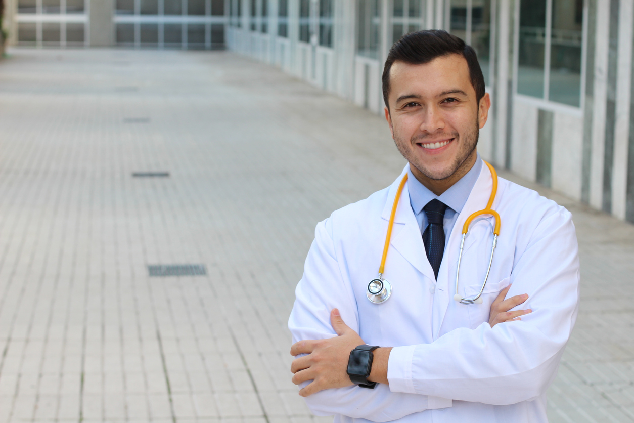 Medical worker with copy space. concept: small business health insurance