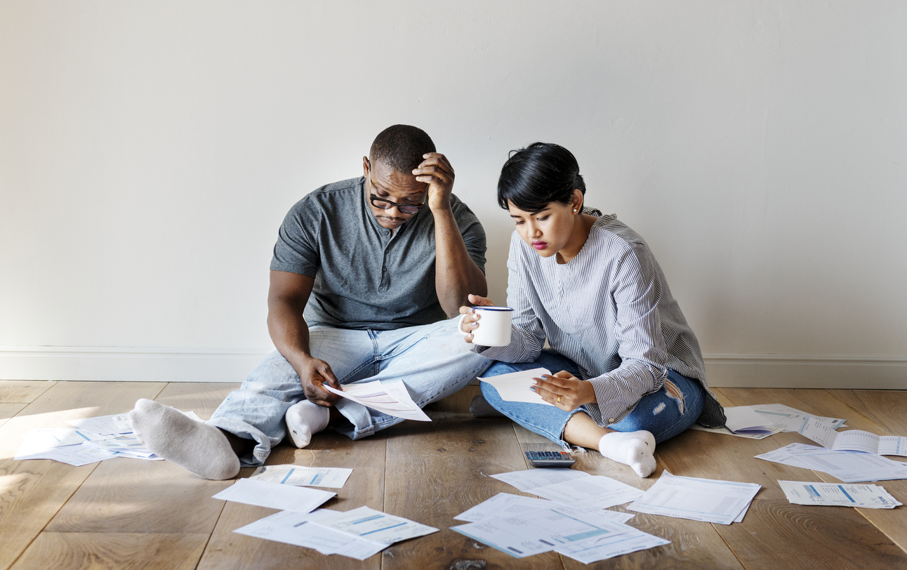 Couple managing the debt ***These documents are our own generic designs. They do not infringe on any copyrighted designs. Concept: debt settlement