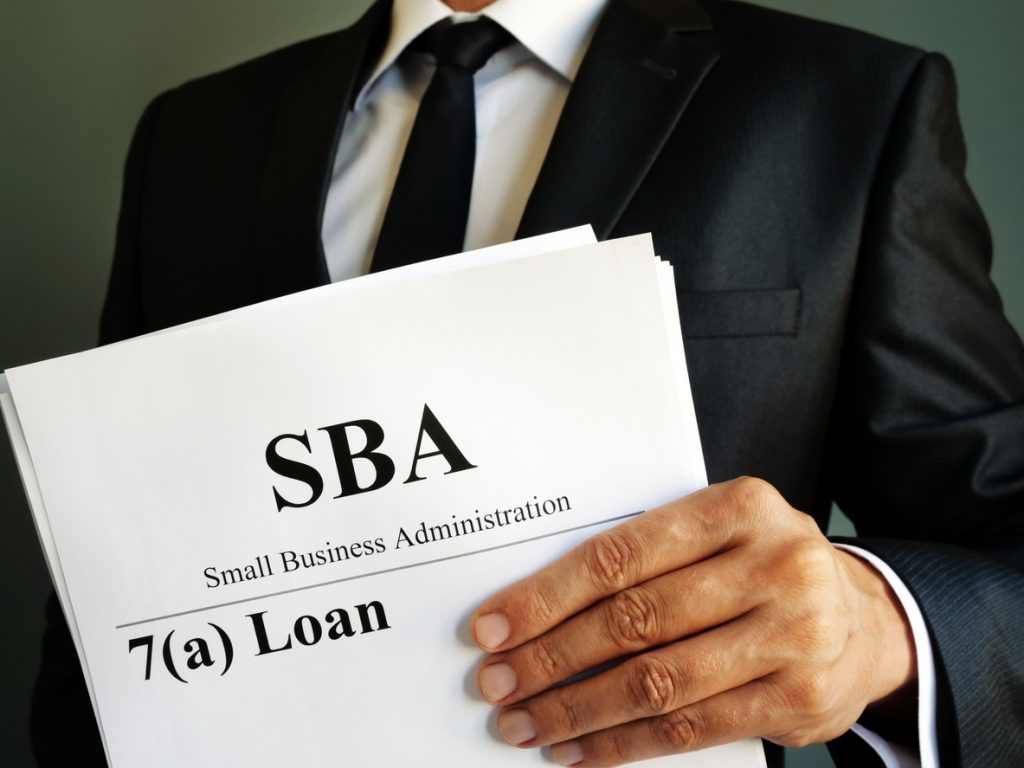 SBA 7a préstamo. Small Business Administration. concept: Tasas de préstamos de la SBA